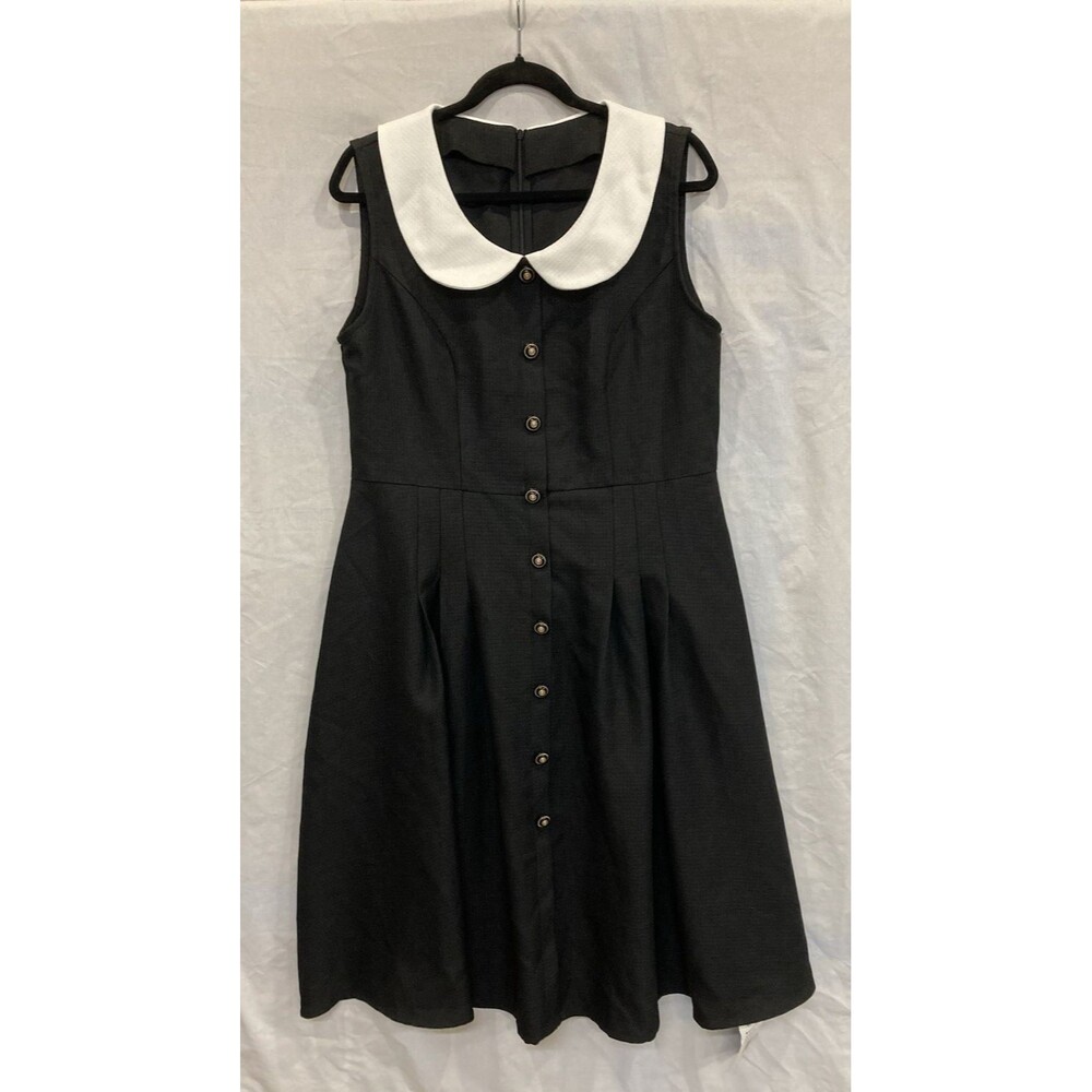 Cider Tweed White Collar Black Dress Buttons Ruffle Hem Midi Sz XL Fit And Flare - Picture 5 of 15